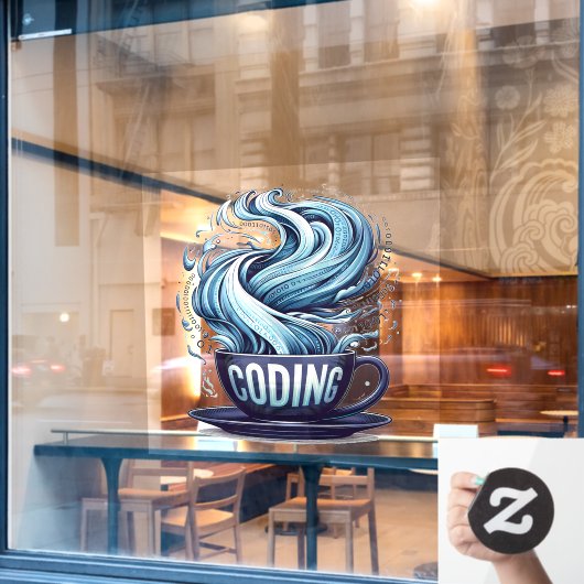 Blauwe Toon Codering Koffie Binaire Nummers Progra Raamsticker (Cafe Raam)