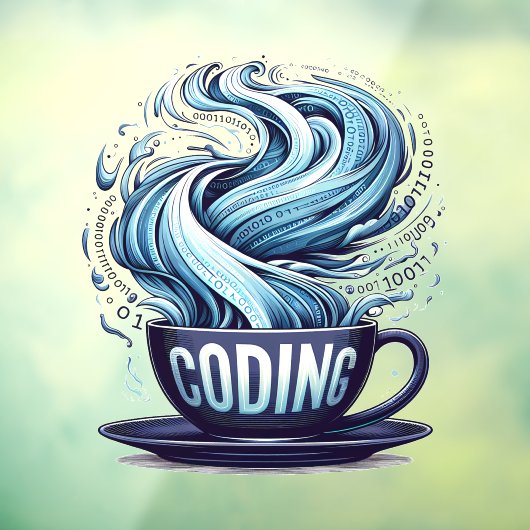 Blauwe Toon Codering Koffie Binaire Nummers Progra Raamsticker (Vel 3)