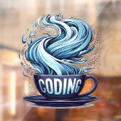 Blauwe Toon Codering Koffie Binaire Nummers Progra Raamsticker (Vel 2)