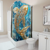 Blauwe topaas|Gouden Koi Vis Douchegordijn (In situ)