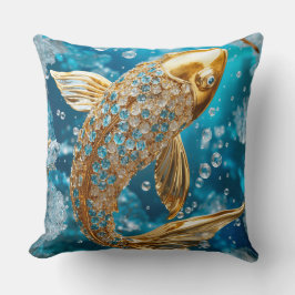 Blauwe Topaas|Gouden Koi Vis|Goud|Werp Kussen