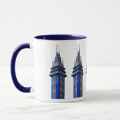 Blauwe Toren van Morgen: Sci-Fi Art Deco Sticker Mok (Links)