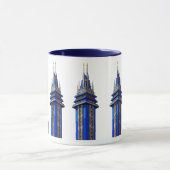 Blauwe Toren van Morgen: Sci-Fi Art Deco Sticker Mok (Midden)