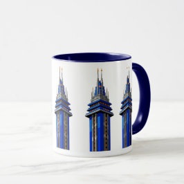 Blauwe Toren van Morgen: Sci-Fi Art Deco Sticker Mok