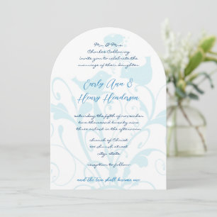 Blauwe Tortelduifjes met Coral Wedding Invitation Kaart