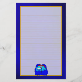 Blauwe Tortelduifjes op Blue Fine Lined Stationery Briefpapier