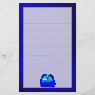 Blauwe Tortelduifjes op Blue Fine Lined Stationery Briefpapier