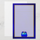 Blauwe Tortelduifjes op Blue Fine Lined Stationery Briefpapier (Voorkant / Achterkant)