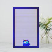 Blauwe Tortelduifjes op Blue Fine Lined Stationery Briefpapier (Staand voorkant)