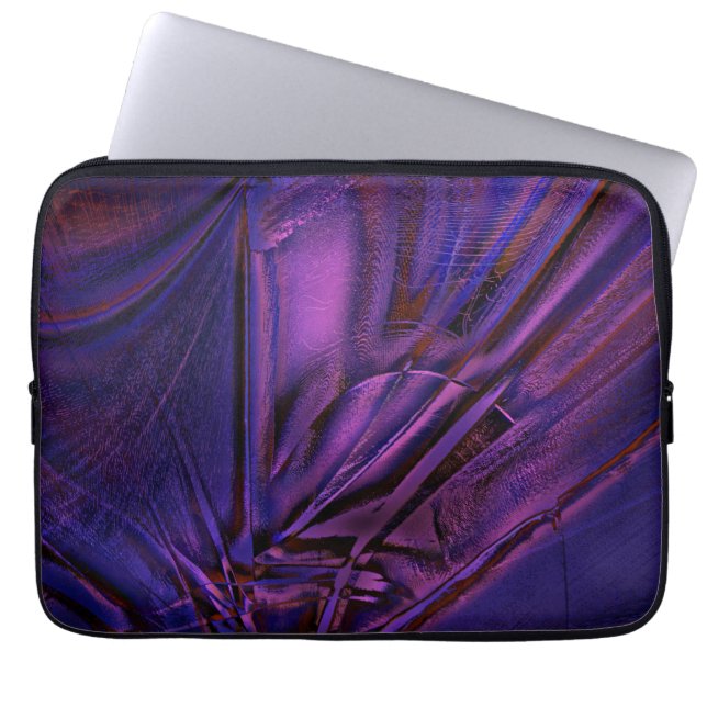 Blauwe tot paarse flauwte textuur en digitale kras laptop sleeve (Voorkant)