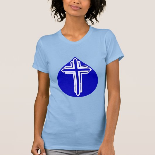 Blauwe Traandruppel Witte Kruis T-shirt (Voorkant)