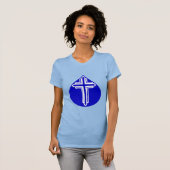 Blauwe Traandruppel Witte Kruis T-shirt (Voorkant volledig)