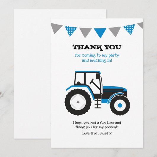 Blauwe Tractor Dank u Nota Kaart Notitiekaartje (Voorkant / Achterkant)