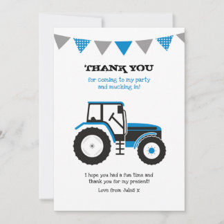Blauwe Tractor Dank u Nota Kaart Notitiekaartje