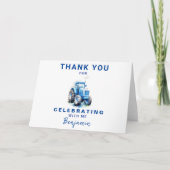 Blauwe Tractor Gevouwen Verjaardag Dank u Kaart (Voorkant)