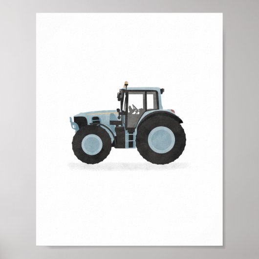 Blauwe Tractor Kinderkamer Decor Poster (Voorkant)