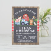 Blauwe Tractor Krijtbord Hout Boerderij Verjaardag Kaart (Staand voorkant)