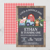 Blauwe Tractor Krijtbord Hout Boerderij Verjaardag Kaart (Voorkant / Achterkant)