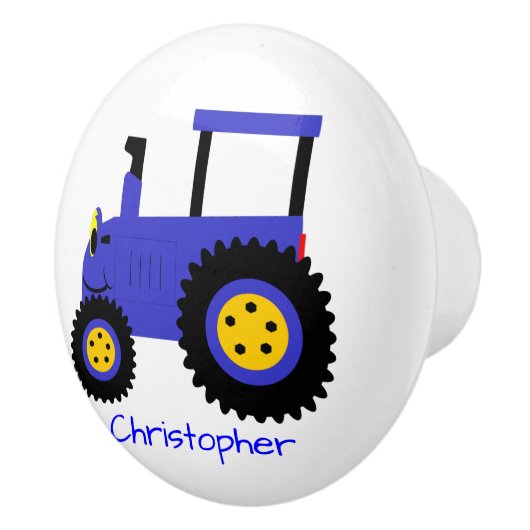 Blauwe Tractor Ontwerp Gepersonaliseerd Keramische Knop (Rechts)