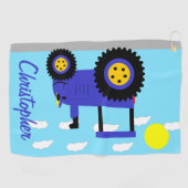 Blauwe Tractor Op Maat Golfhanddoek (Horizontaal)