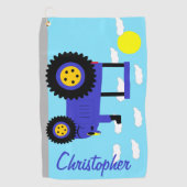 Blauwe Tractor Op Maat Golfhanddoek (Voorkant)