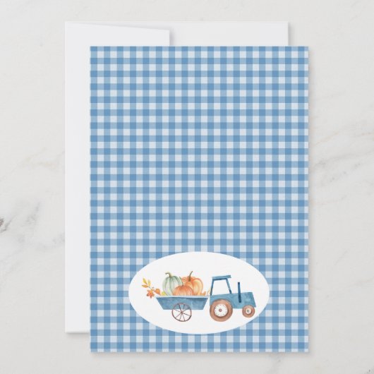 Blauwe Tractor pompoen en boerderijdieren 1e verja Kaart (Achterkant)