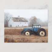 Blauwe tractor schuur en veld briefkaart (Voorkant)