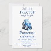 Blauwe Tractor Verjaardag Nodig je Tractor aan Kaart (Voorkant)