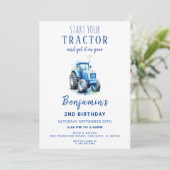 Blauwe Tractor Verjaardag Nodig je Tractor aan Kaart (Staand voorkant)
