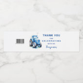 Blauwe Tractor Verjaardag Waterfles Etiket Wrapper (Enkel label)