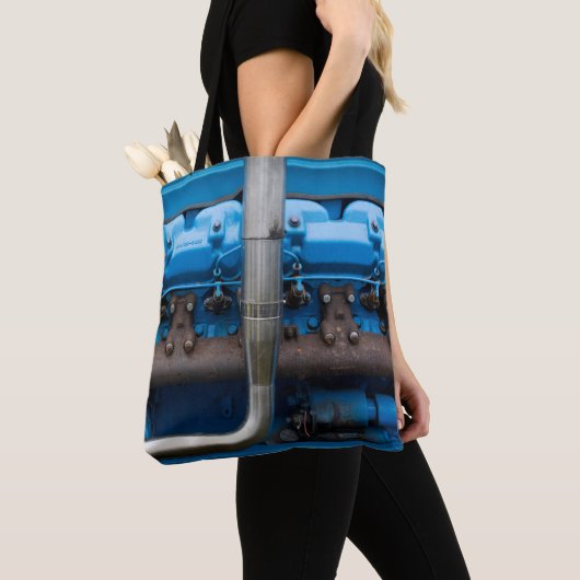 Blauwe tractormotor tote bag (Dichtbij)