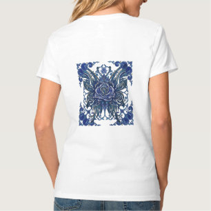 Blauwe traditionele bloemrijke mandala vlinder tat t-shirt
