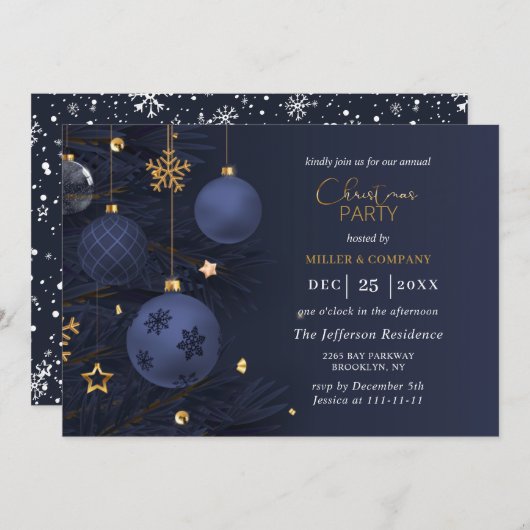 Blauwe traditionele feestdag voor kerst kaart (Voorkant / Achterkant)