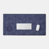 Blauwe Traditionele Japanse Golf Seigaiha Monogram Bureaumat (Keyboard & Muis)