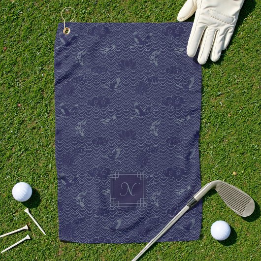 Blauwe Traditionele Japanse Golf Seigaiha Monogram Golfhanddoek