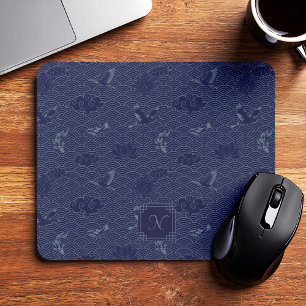 Blauwe Traditionele Japanse Golf Seigaiha Monogram Muismat