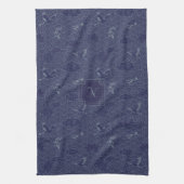 Blauwe Traditionele Japanse Golf Seigaiha Monogram Theedoek (Verticaal)