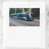 Blauwe tram rechthoekige sticker (Tas)