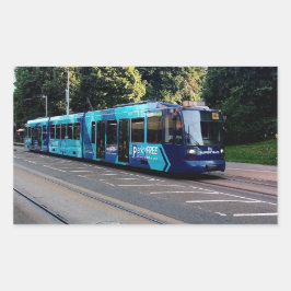 Blauwe tram rechthoekige sticker