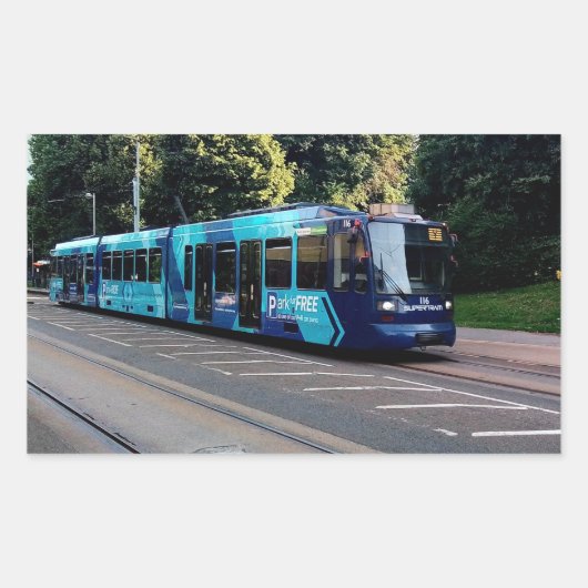 Blauwe tram rechthoekige sticker (Voorkant)