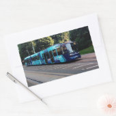 Blauwe tram rechthoekige sticker (Envelop)