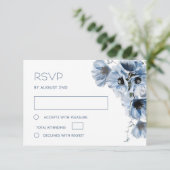 Blauwe Transparante Bloem RSVP Kaart (Staand voorkant)