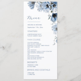Blauwe Transparante Bloemen Bruiloft Menu
