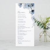 Blauwe Transparante Bloemen Bruiloft Menu (Staand voorkant)