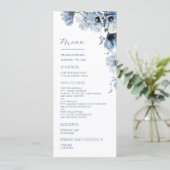 Blauwe Transparante Bloemen Bruiloft Menu (Staand voorkant)