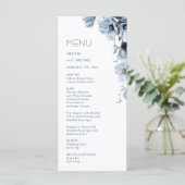 Blauwe Transparante Bloemen Bruiloft Menu (Staand voorkant)