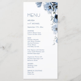 Blauwe Transparante Bloemen Bruiloft Menu
