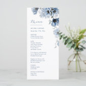 Blauwe Transparante Bloemen Bruiloft Menu (Staand voorkant)