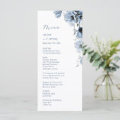 Blauwe Transparante Bloemen Bruiloft Menu (Staand voorkant)