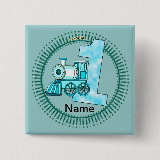 Blauwe Trein 1e Verjaardagsspeld Vierkante Button 5,1 Cm (Voorkant)